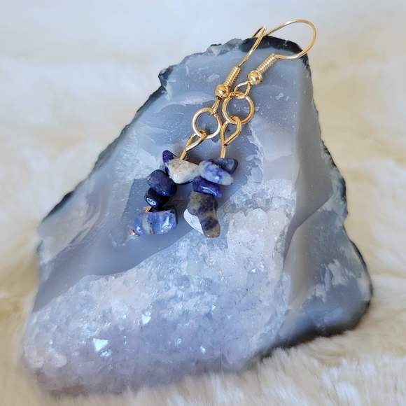 2 for $18❤️‍🔥Natural Stone Blue Dangly Earrings Marble Effect Gold Boho Crystal - Picture 3 of 5